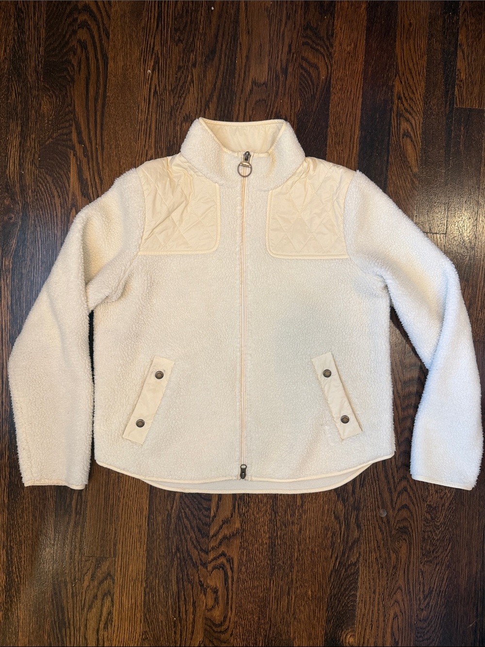 Barbour Women’s Rockling Fleece in Cream Sherpa Zip Jacket with Quilted Yoke
